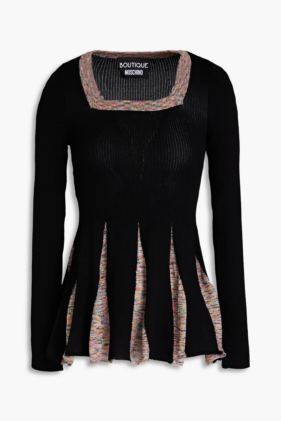 Boutique Moschino Space-dyed Ribbed-knit Peplum Sweater In Black