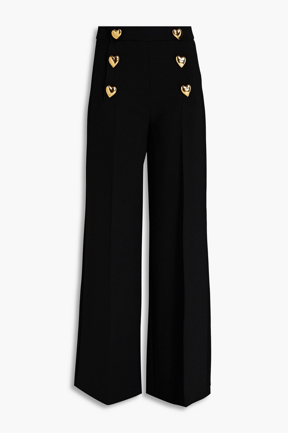 Moschino Button-embellished Crepe Wide-leg Pants In Black