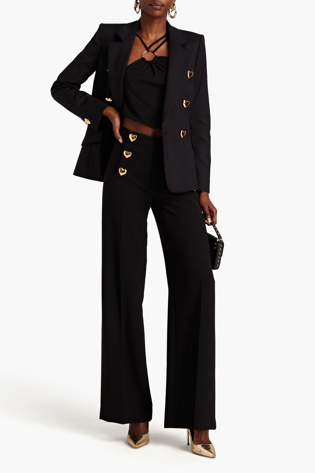 MOSCHINO Button-embellished crepe wide-leg pants