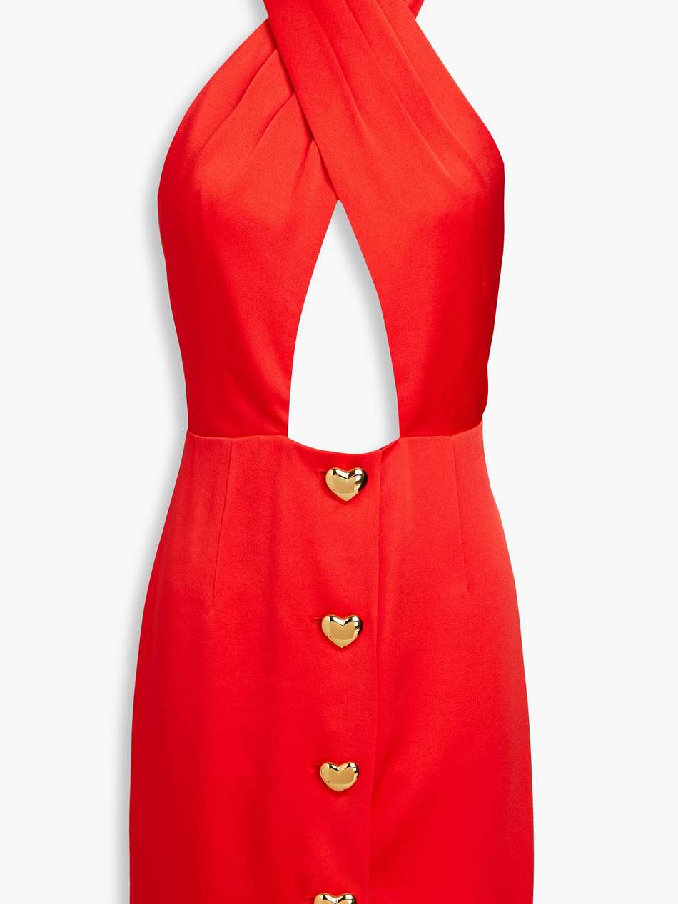 button-embellished satin halterneck mini dress