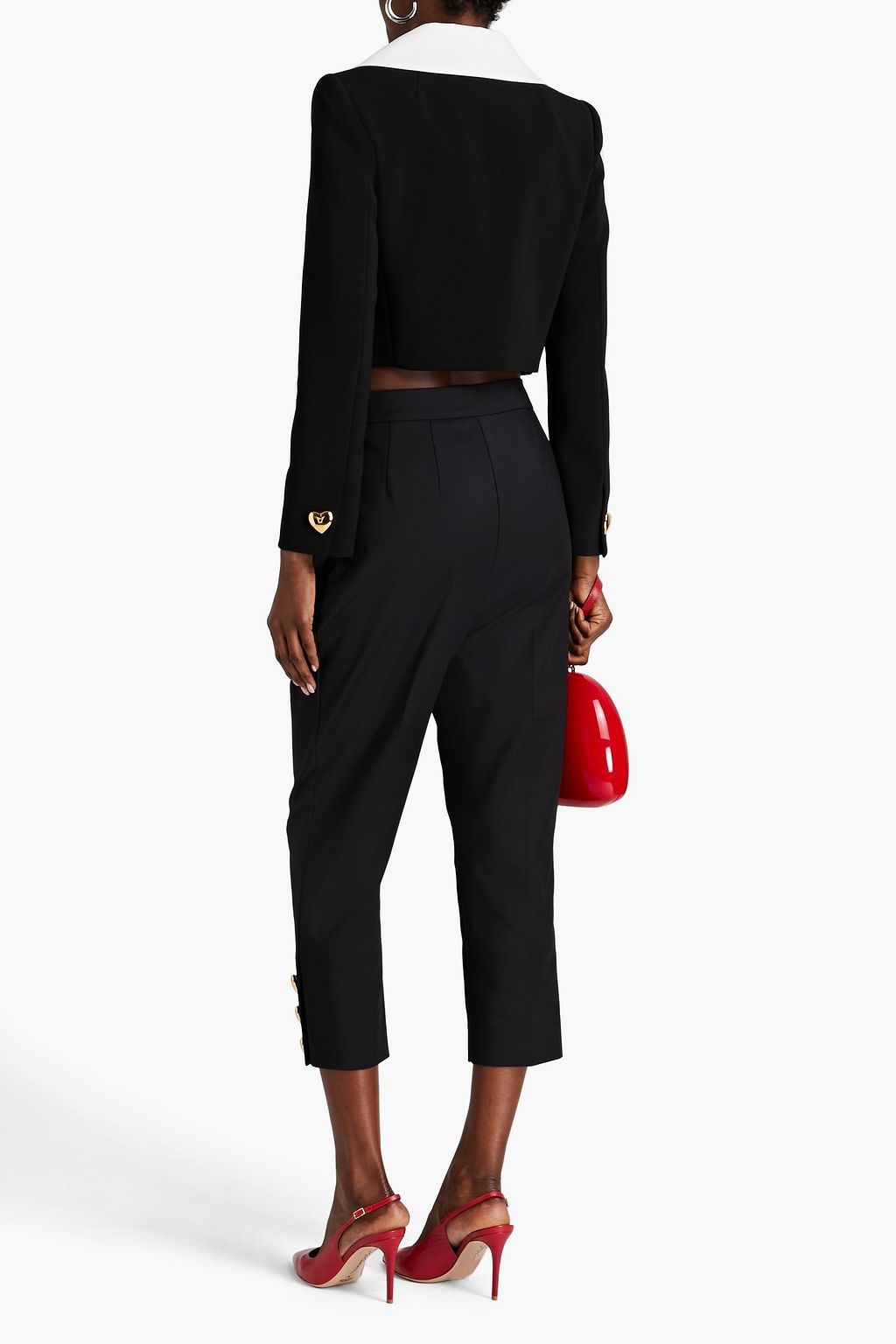 MOSCHINO Cropped embellished two-tone crepe jacket