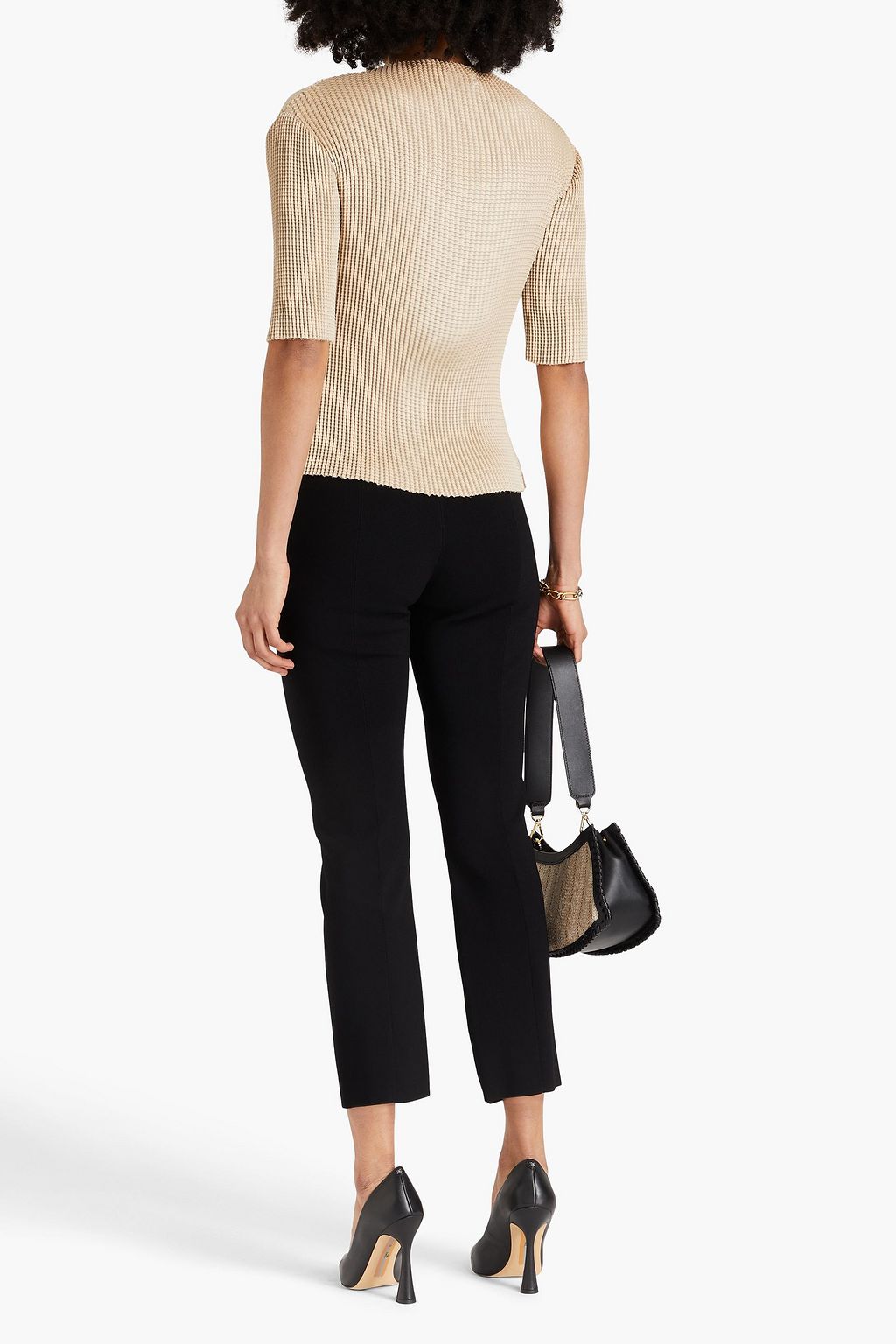 ROSETTA GETTY Pleated satin turtleneck top