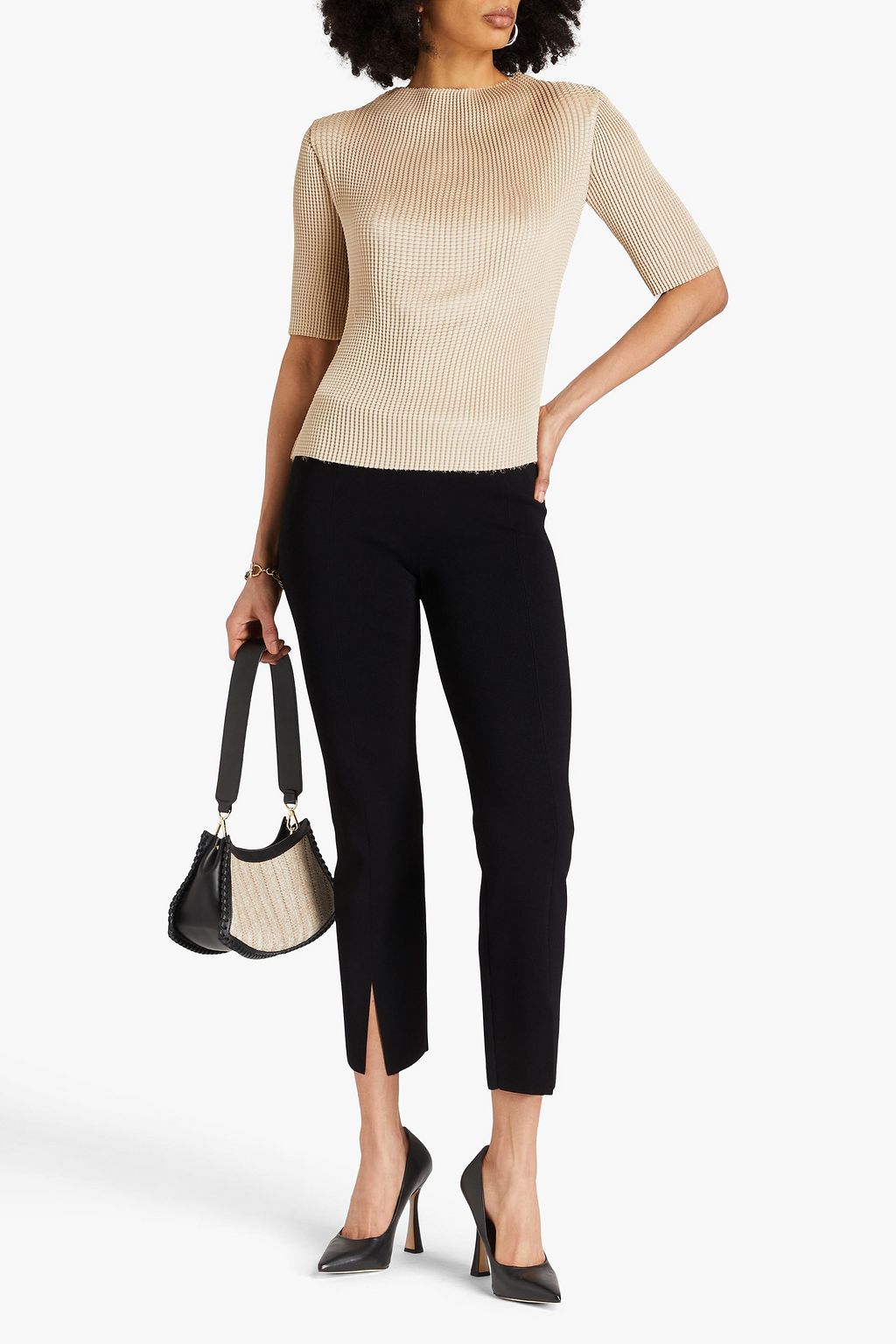 ROSETTA GETTY Pleated satin turtleneck top