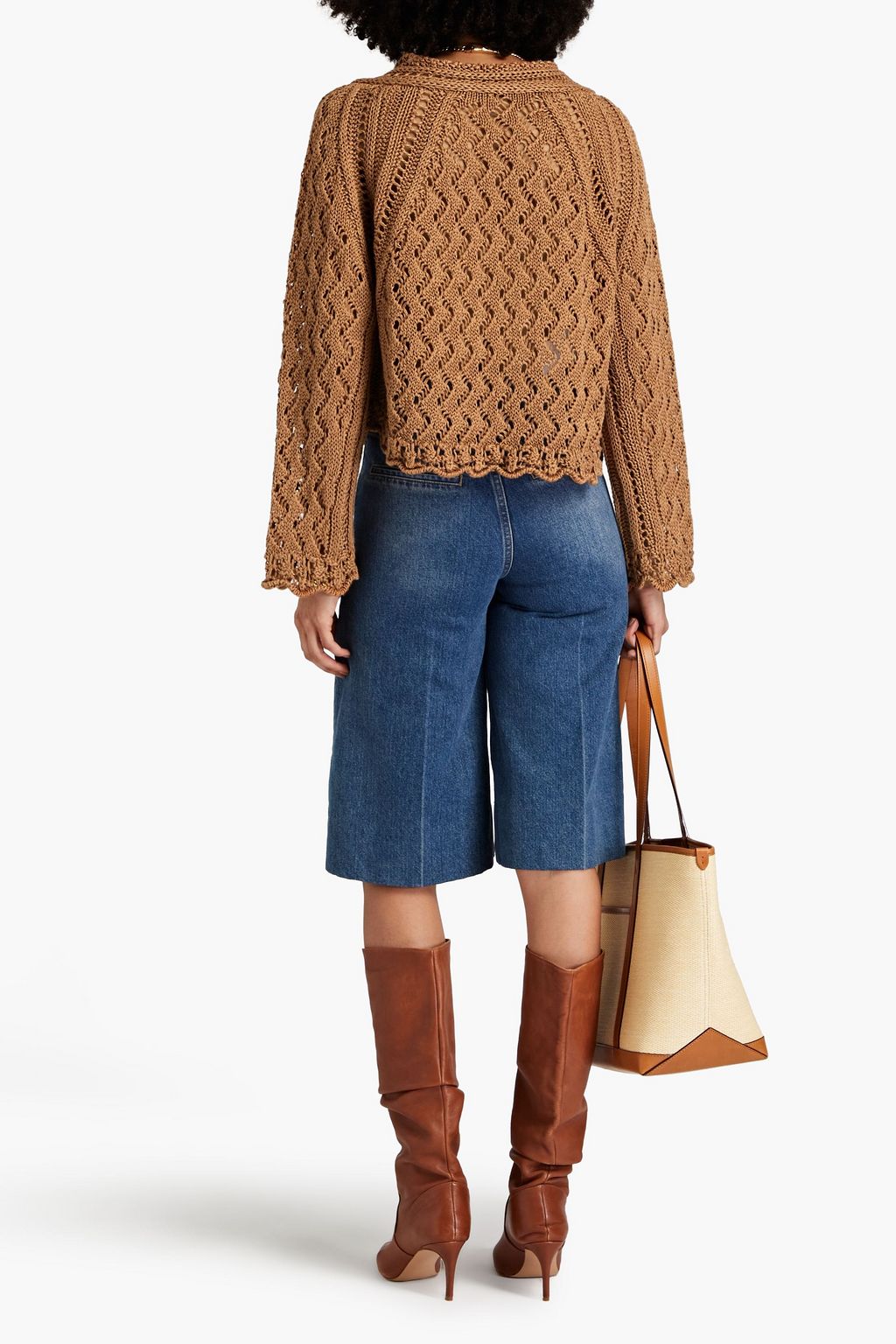 ALBERTA FERRETTI 크로셰 디테일 리넨 스웨터