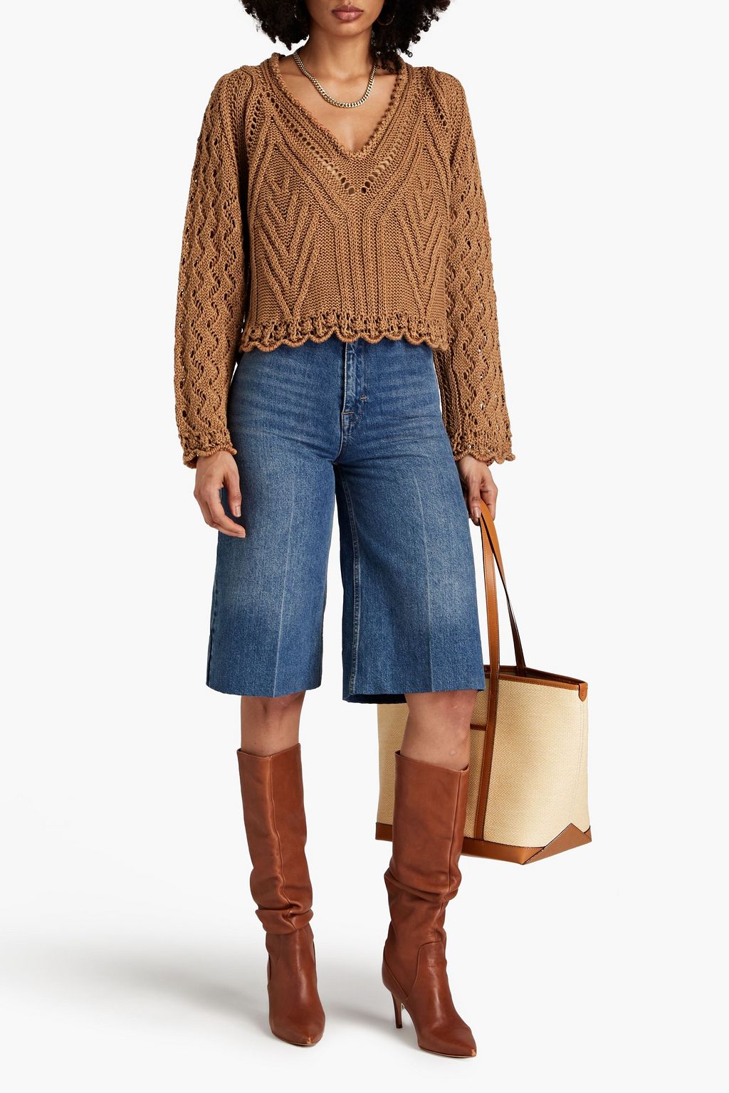 ALBERTA FERRETTI 크로셰 디테일 리넨 스웨터