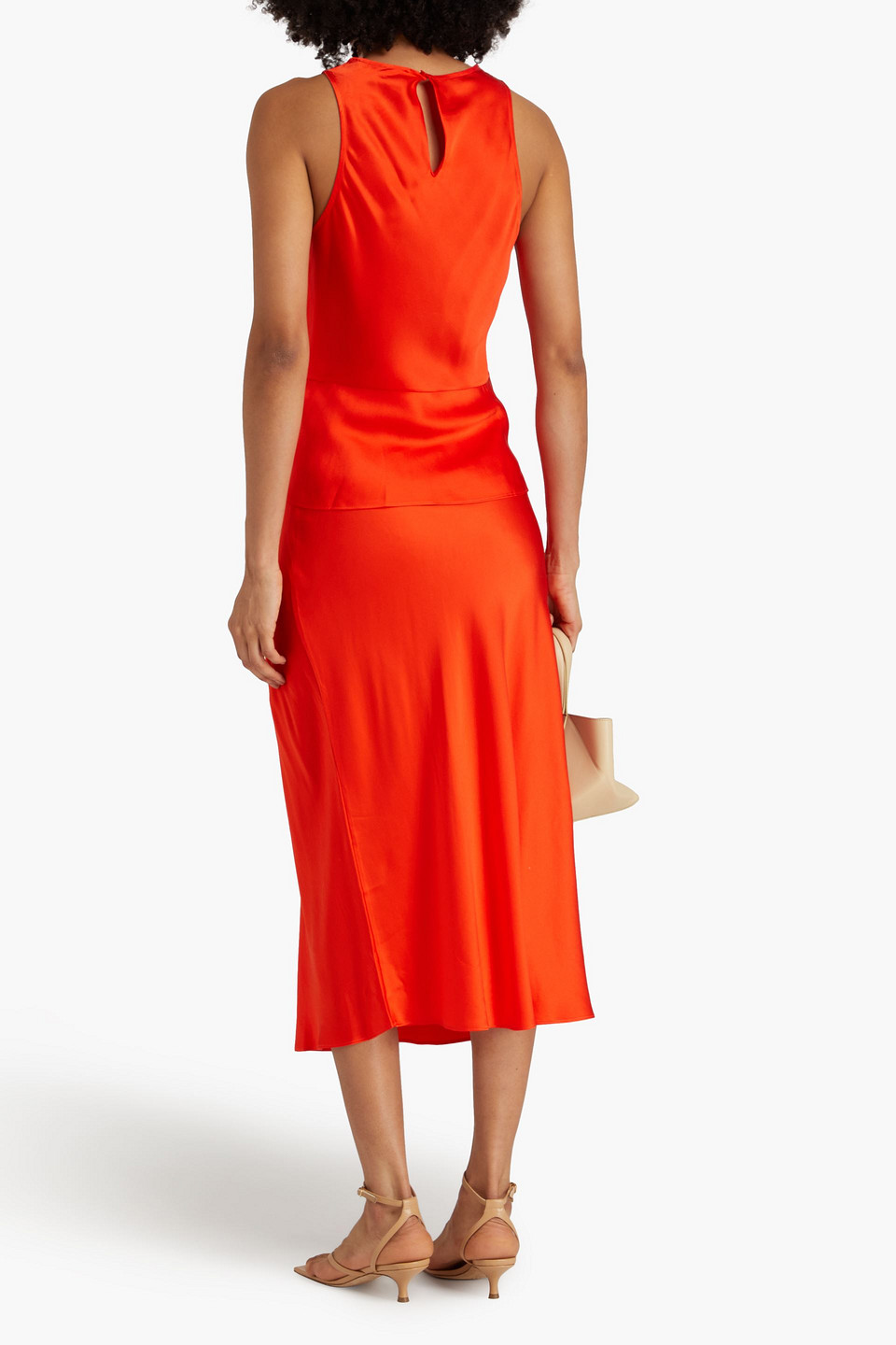 Frame Washed-silk Top In Tomato Red