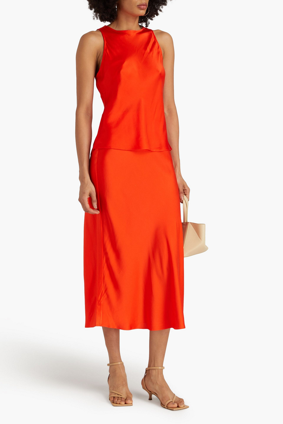 Frame Washed-silk Top In Tomato Red