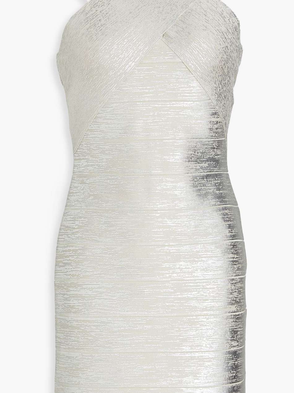metallic bandage mini dress