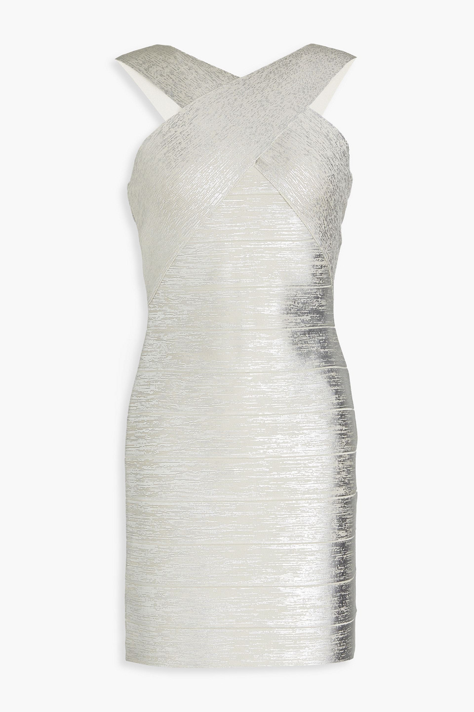 Herve Leger Metallic Bandage Mini Dress In Silver