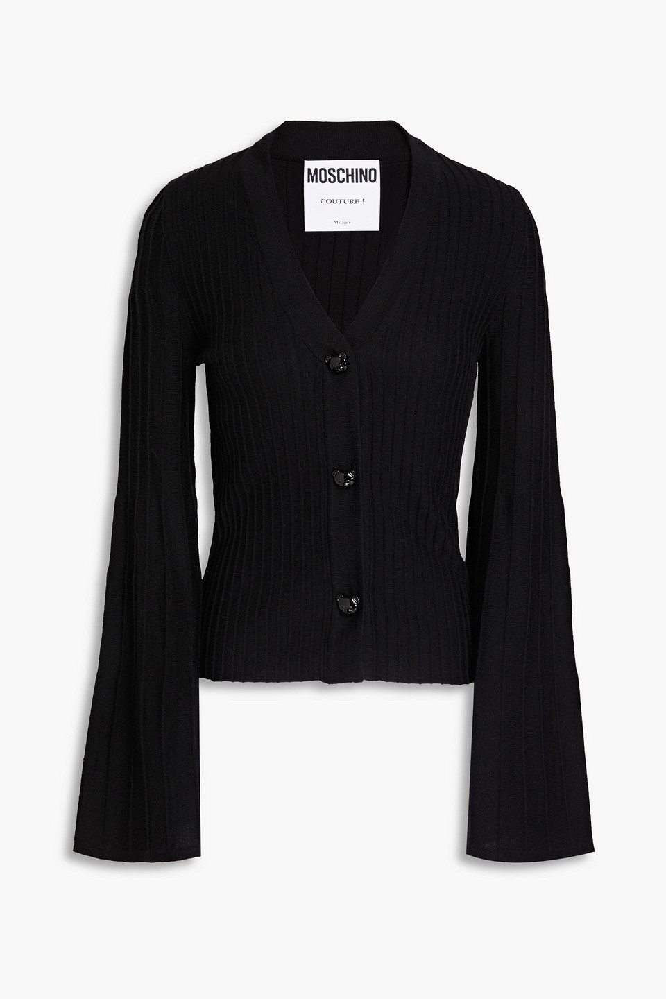 Moschino Ribbed Wool Cardigan In Black