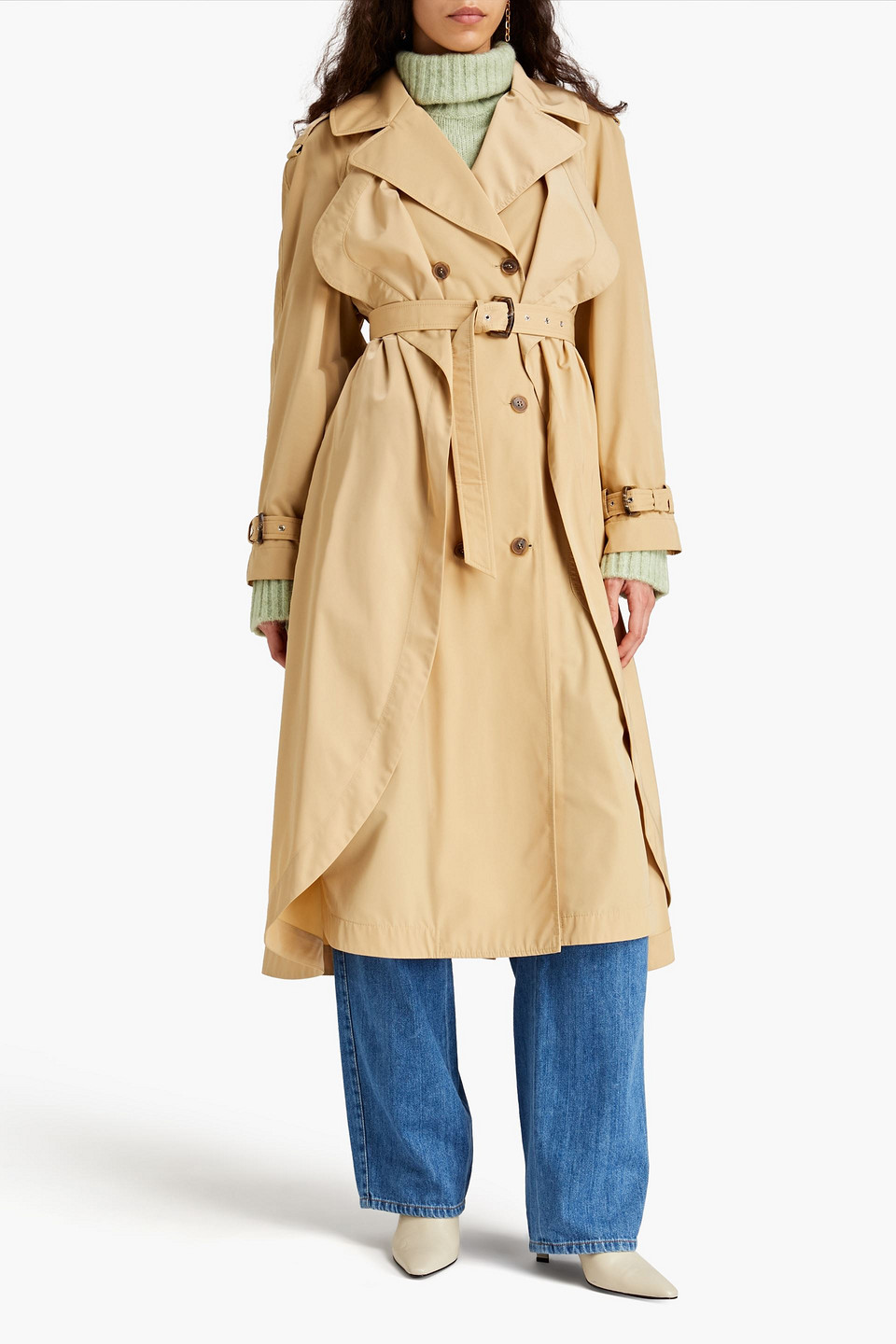 Shop Alberta Ferretti Belted Shell Trench Coat In Beige