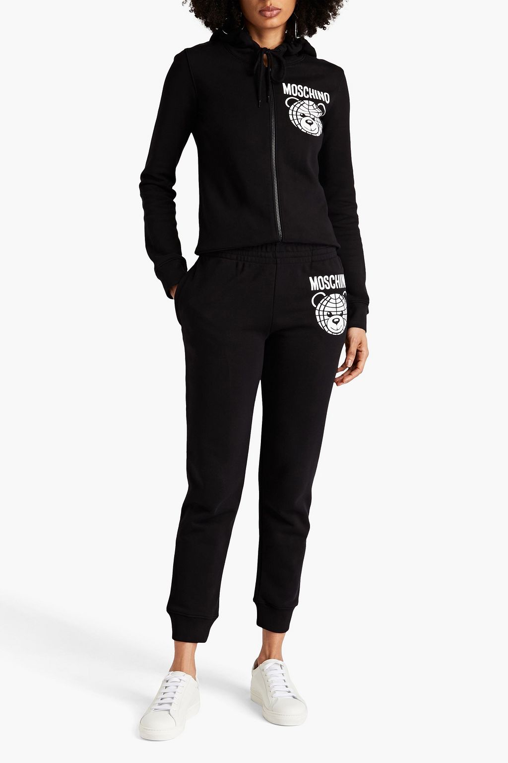 MOSCHINO Printed French cotton-terry track pants