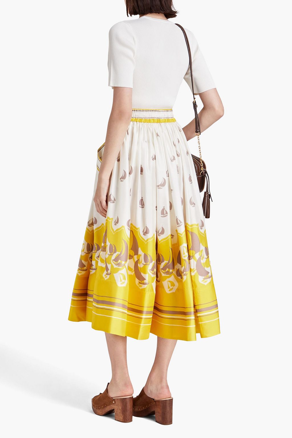 ZIMMERMANN シルクサテン ミディスカート スナップボタン付き プリント入り