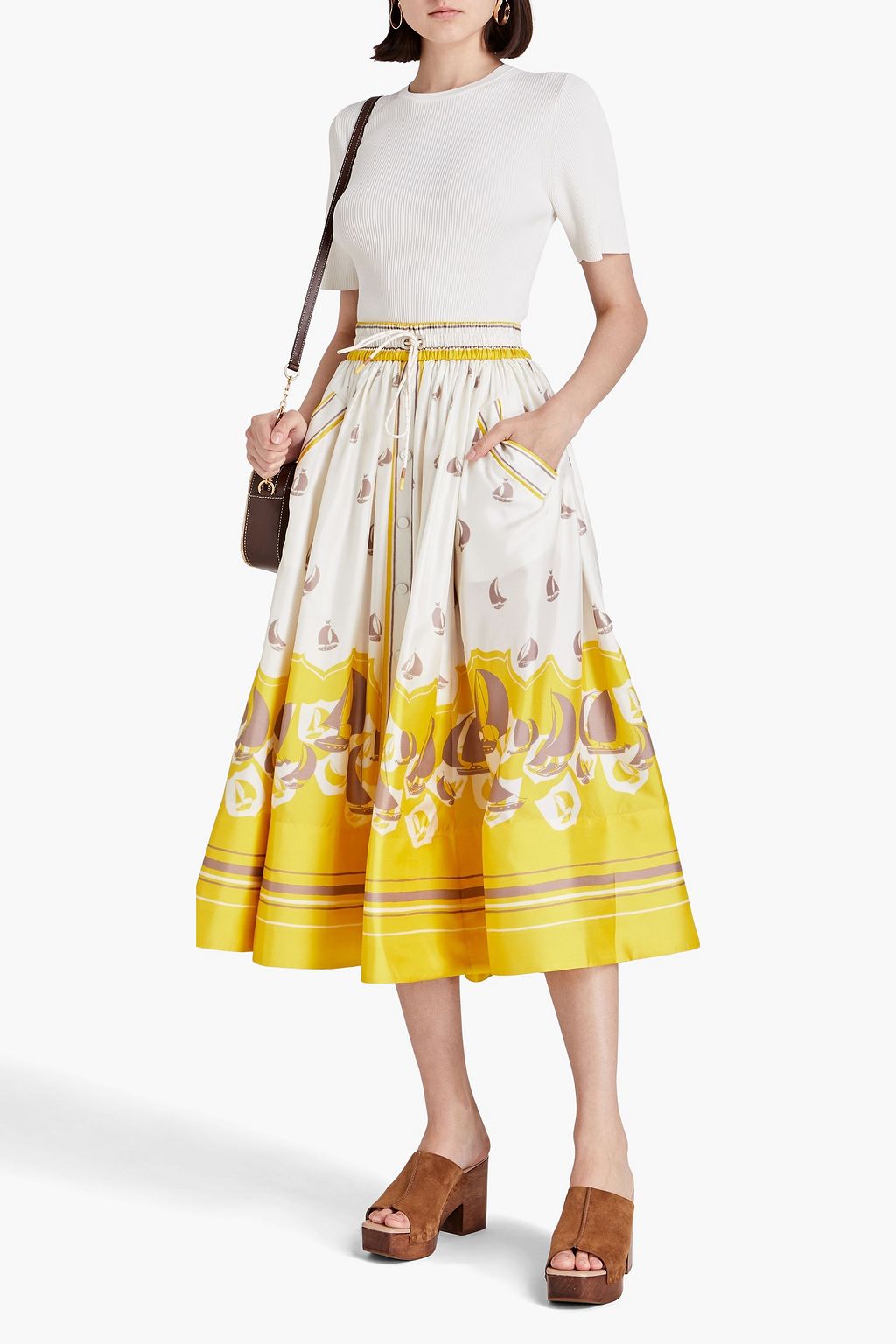 ZIMMERMANN シルクサテン ミディスカート スナップボタン付き プリント入り