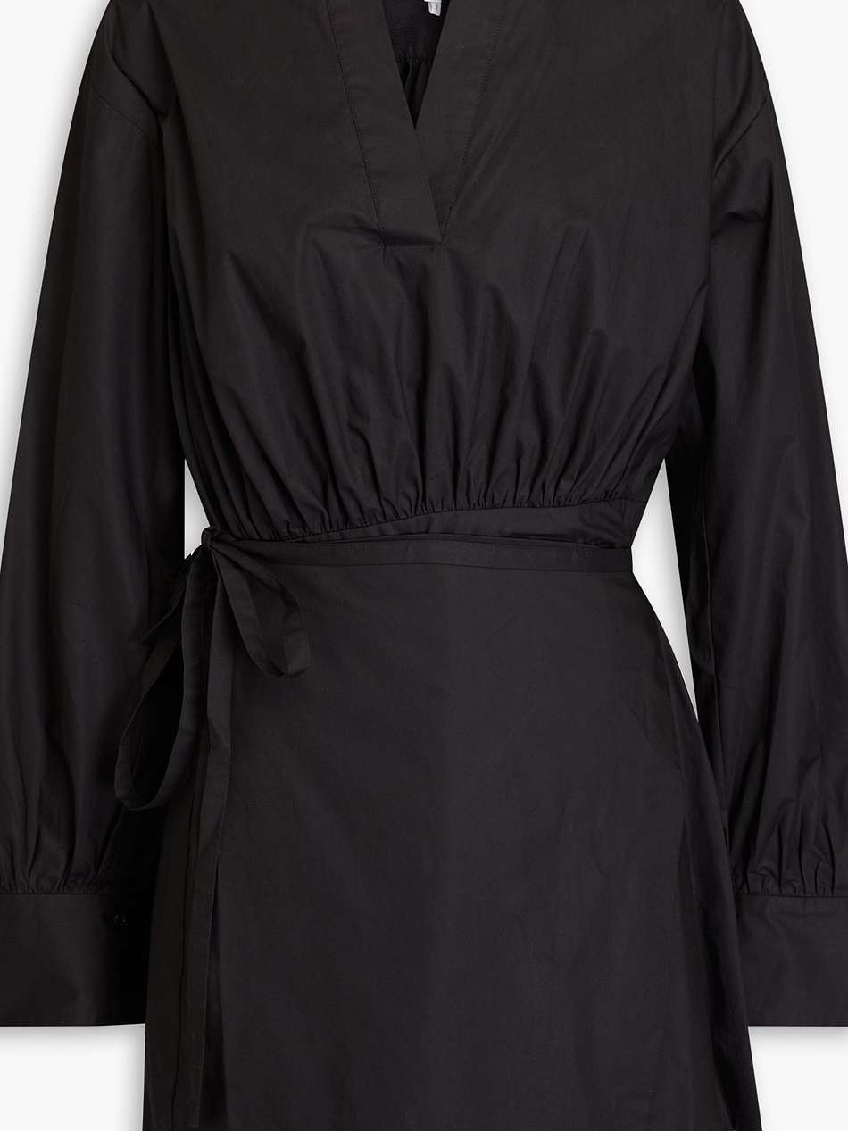 wrap-effect gathered cotton-poplin mini dress
