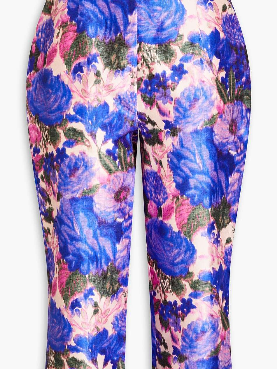 belted copped floral-print silk-satin tapered pants