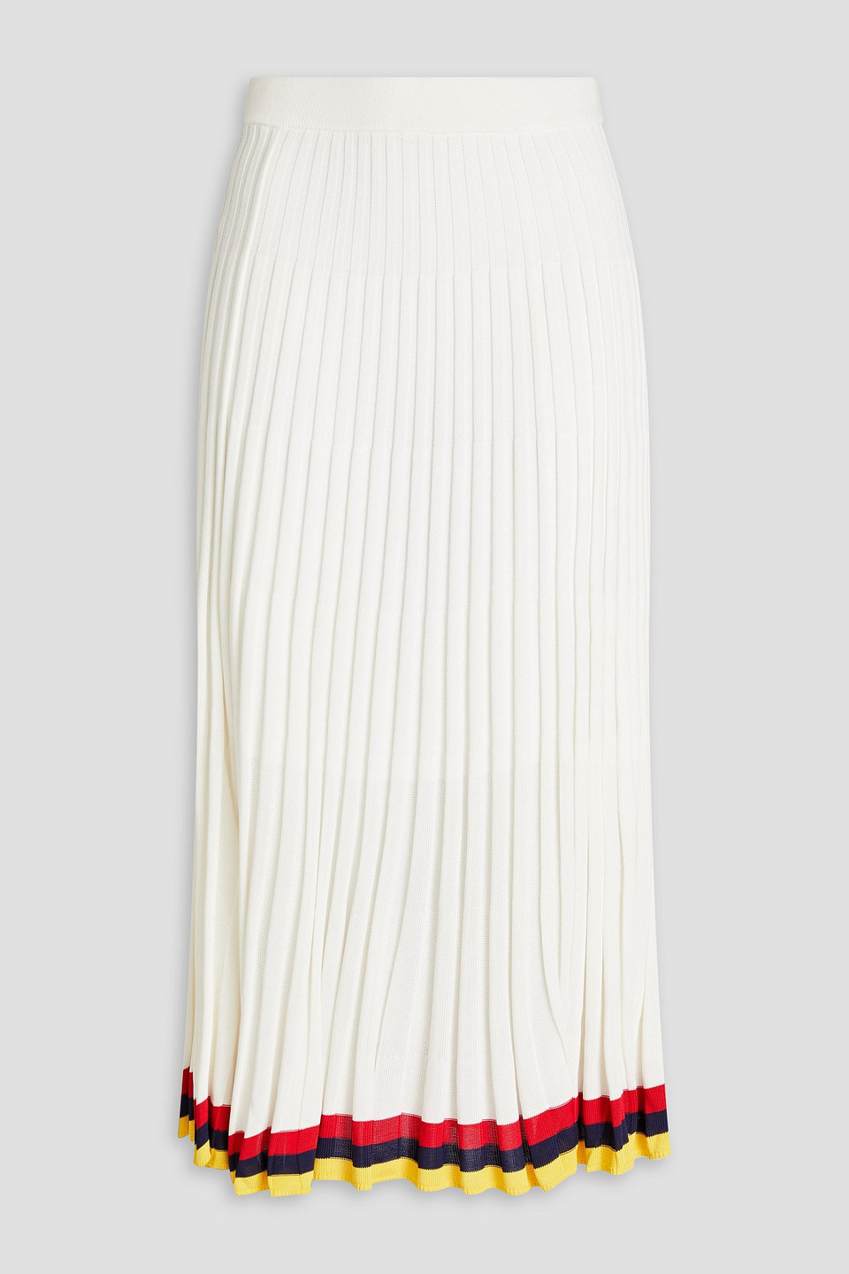 Zimmermann Striped Ribbed-knit Midi Skirt In Ivory