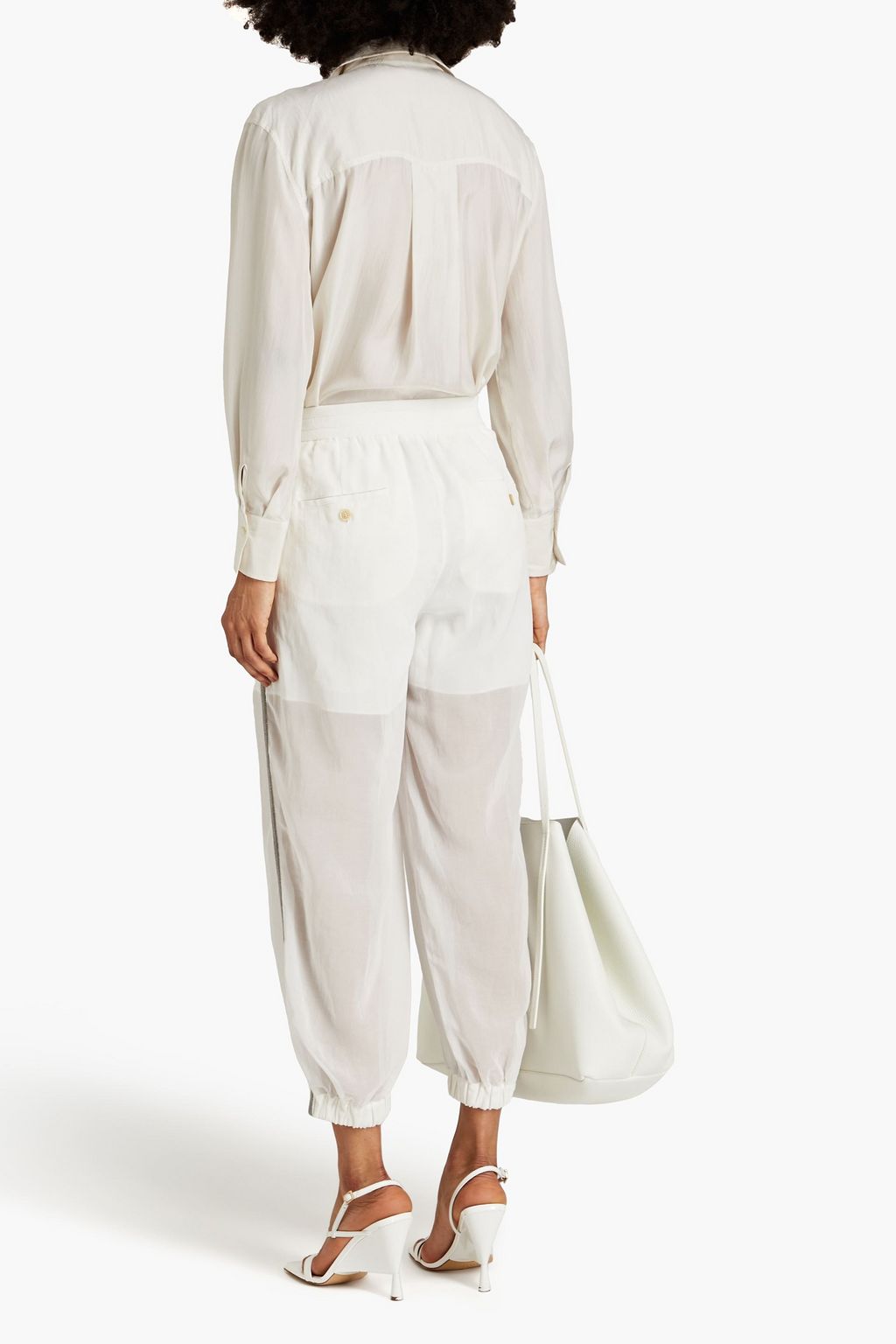 BRUNELLO CUCINELLI Bead-embellished cotton-gauze track pants