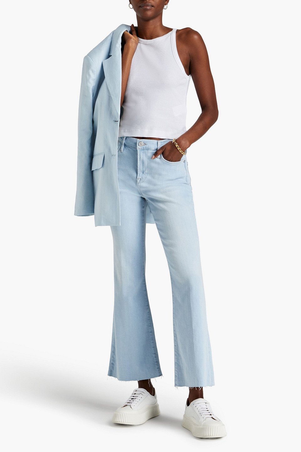 Shop Frame Le Easy Flare High-rise Flared Jeans In Light Denim