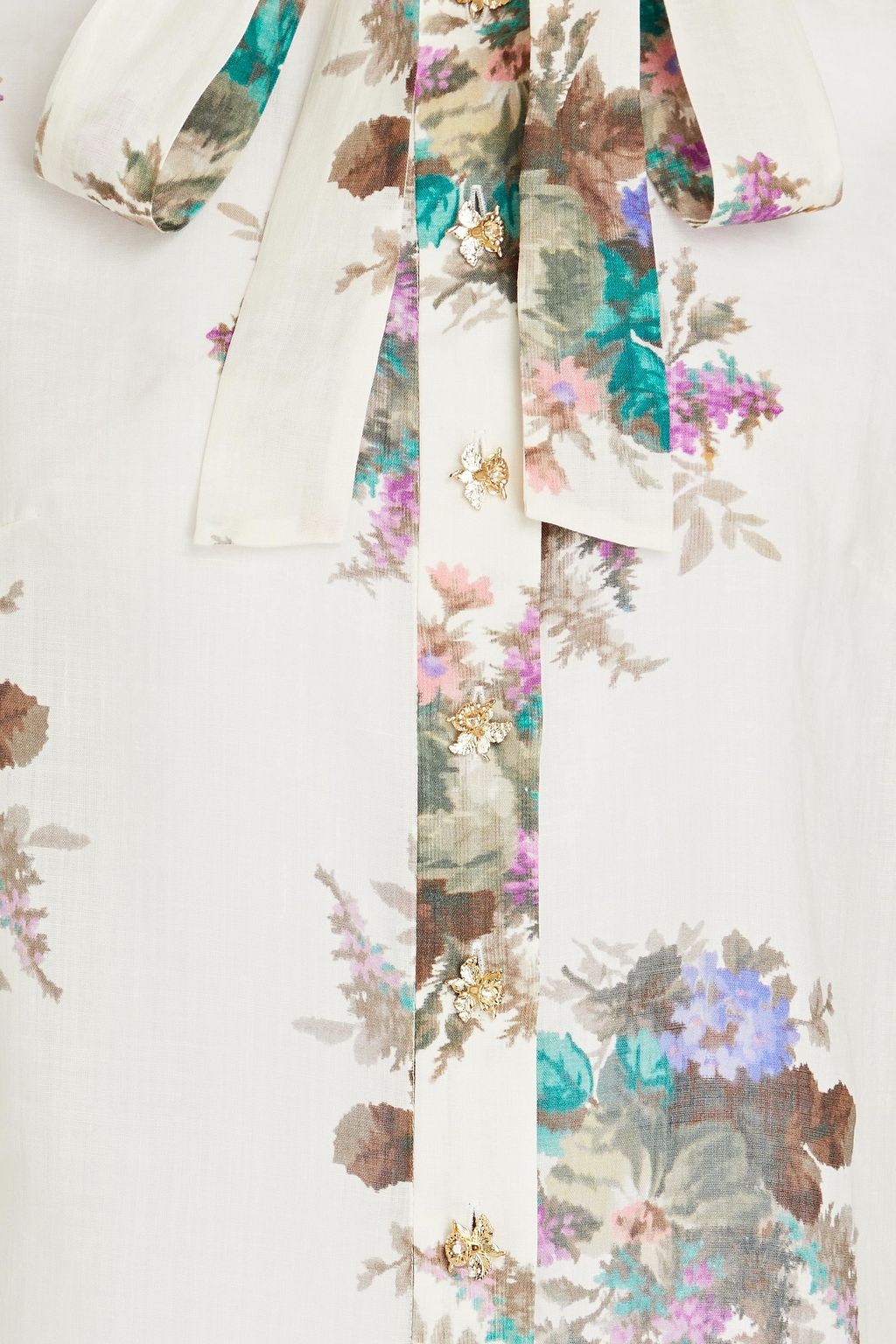ZIMMERMANN Pussy-bow floral-print ramie shirt
