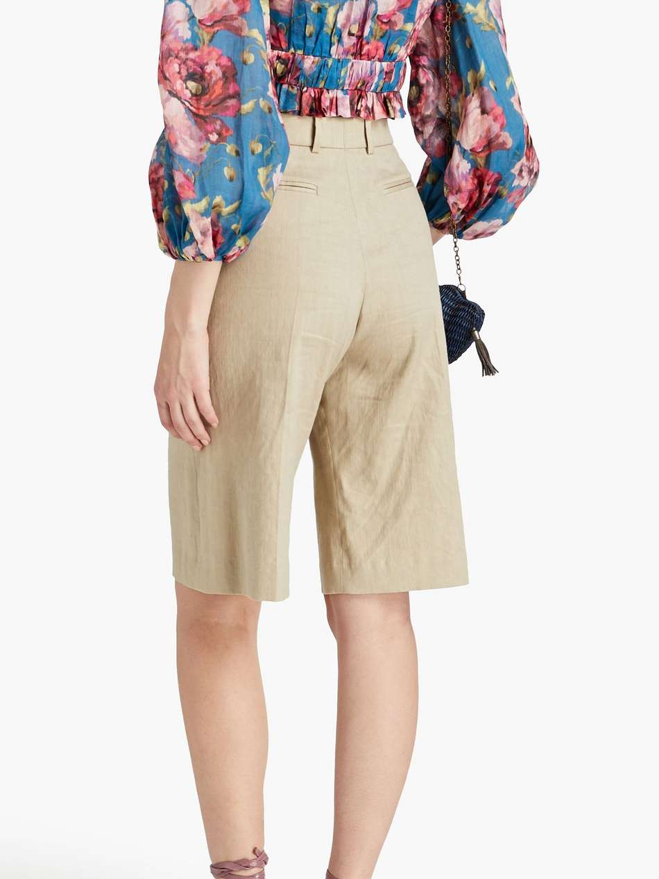 cropped pussy-bow floral-print ramie blouse