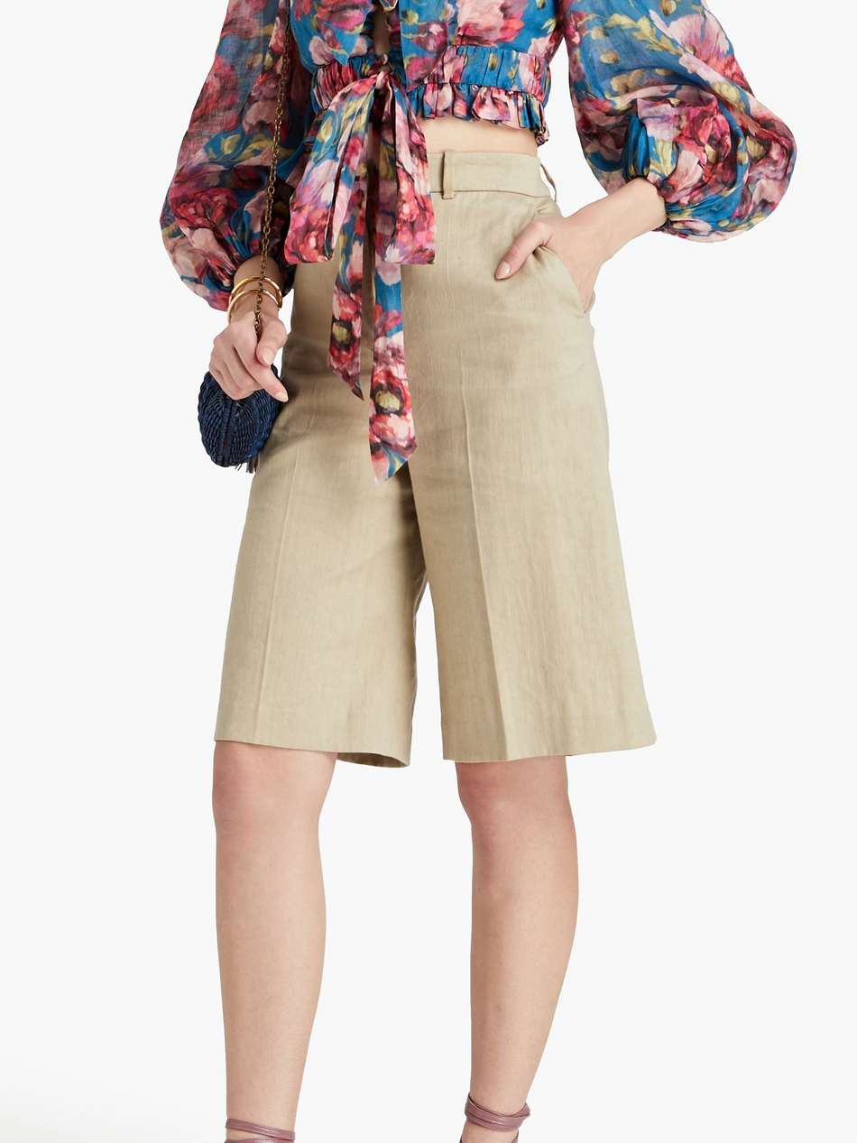 cropped pussy-bow floral-print ramie blouse