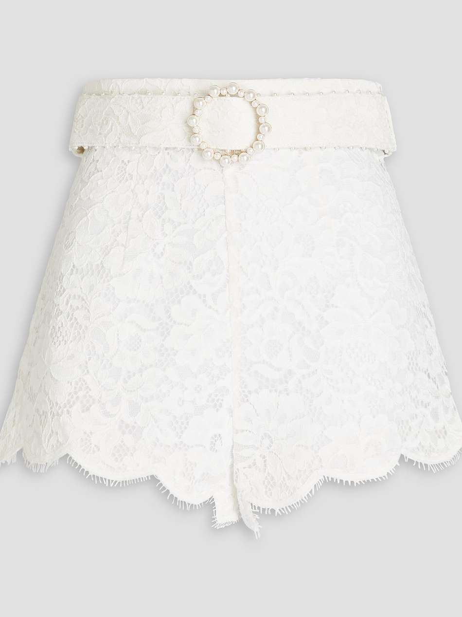belted corded lace shorts
