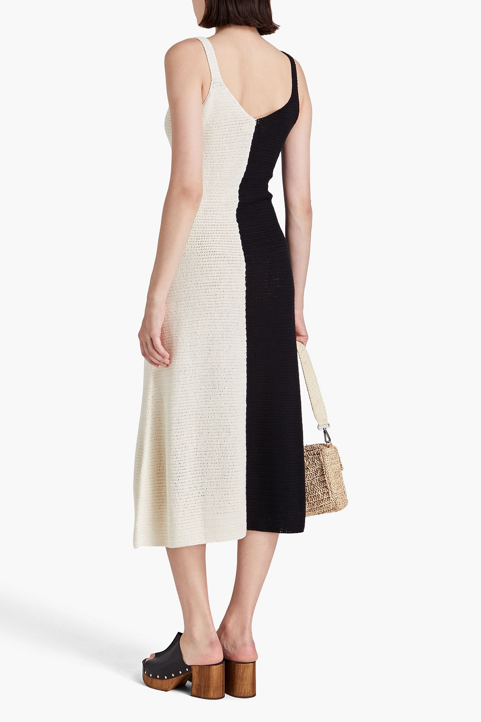 Zimmermann Two-tone Crochet Cotton Midi Dress In Black