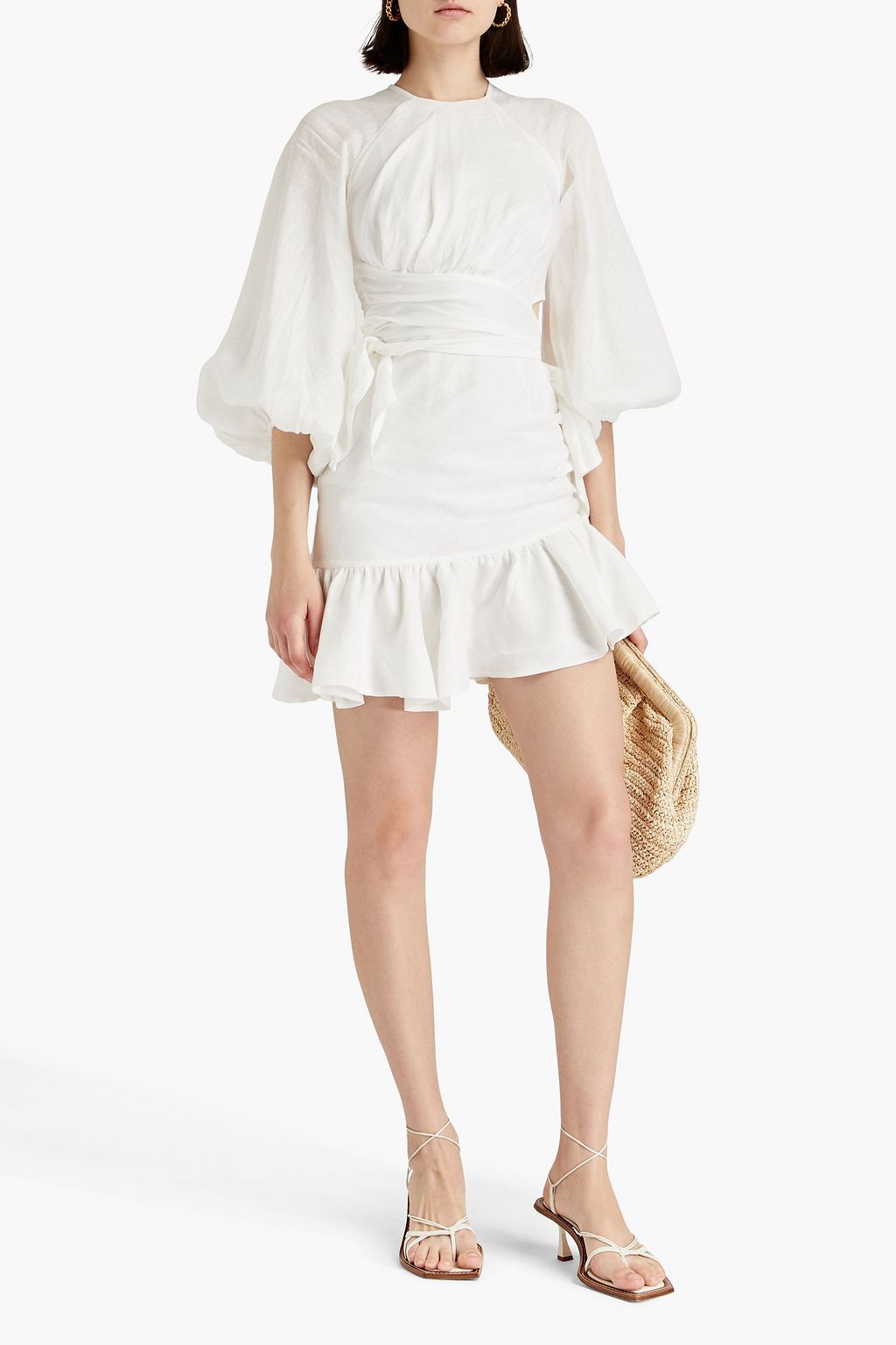 ZIMMERMANN Lyre ruffled cutout linen mini dress