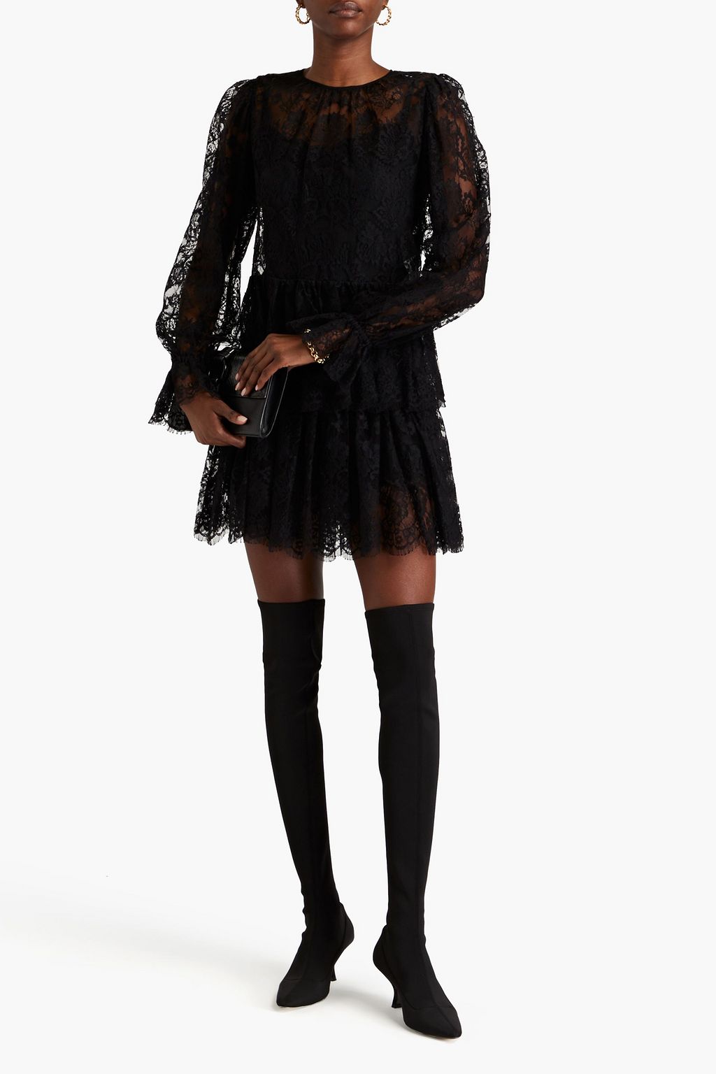DOLCE&GABBANA Gestuftes Minikleid aus Spitze aus einer Baumwollmischung