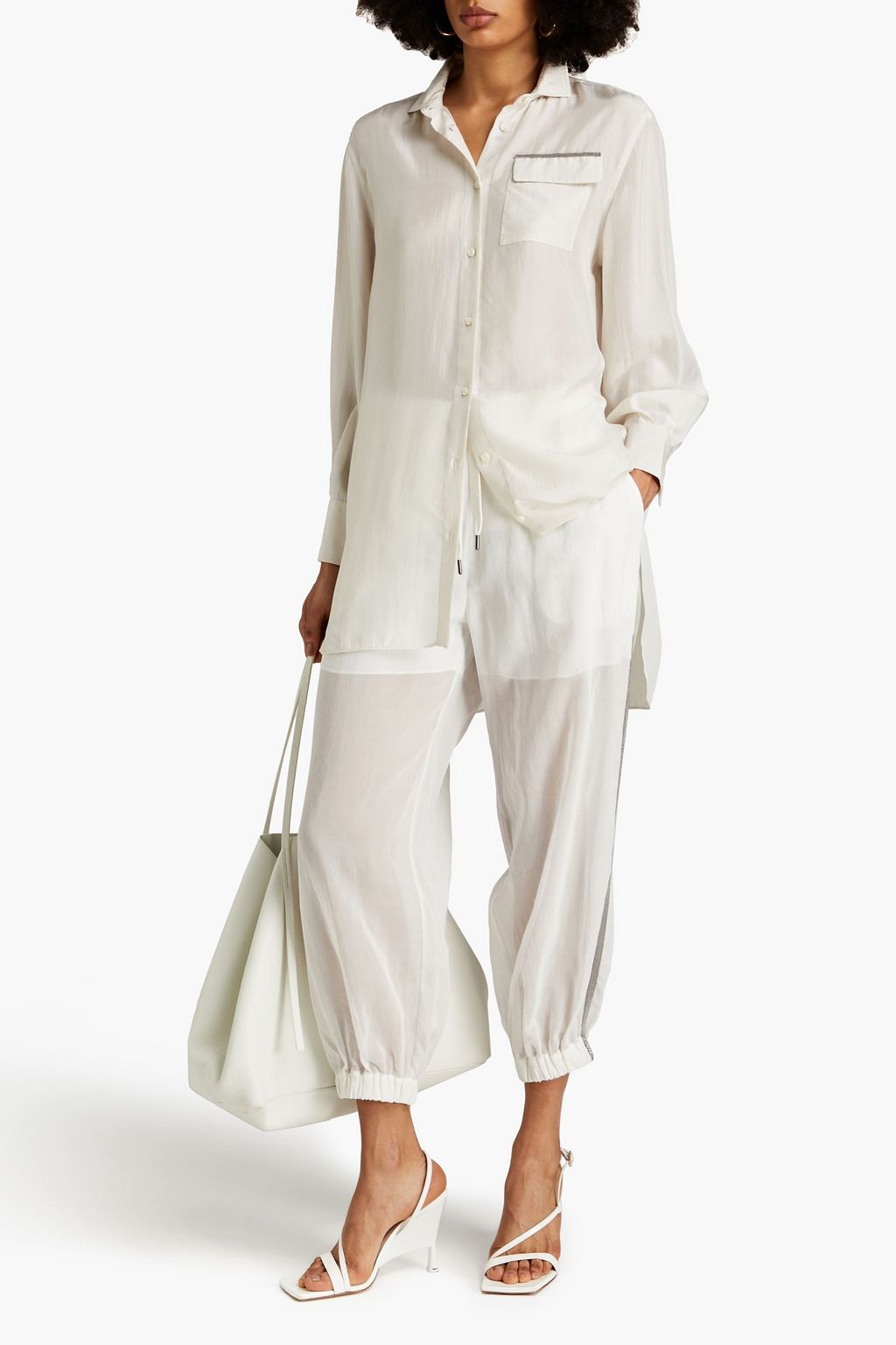 BRUNELLO CUCINELLI Bead-embellished silk crepe de chine shirt