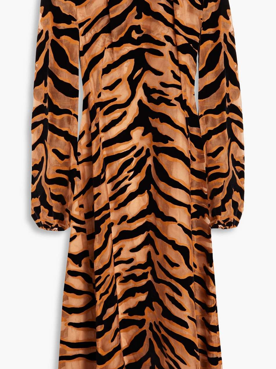 tiger-print gauze midi dress