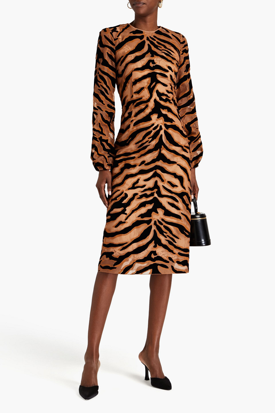 Shop Dolce & Gabbana Tiger-print Gauze Midi Dress In Animal Print