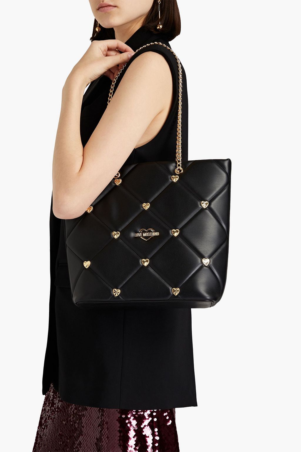LOVE MOSCHINO Embellished quilted faux leather tote