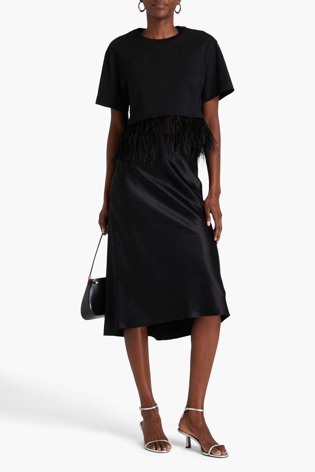 FRAME Cropped feather-embellished cotton-jersey T-shirt