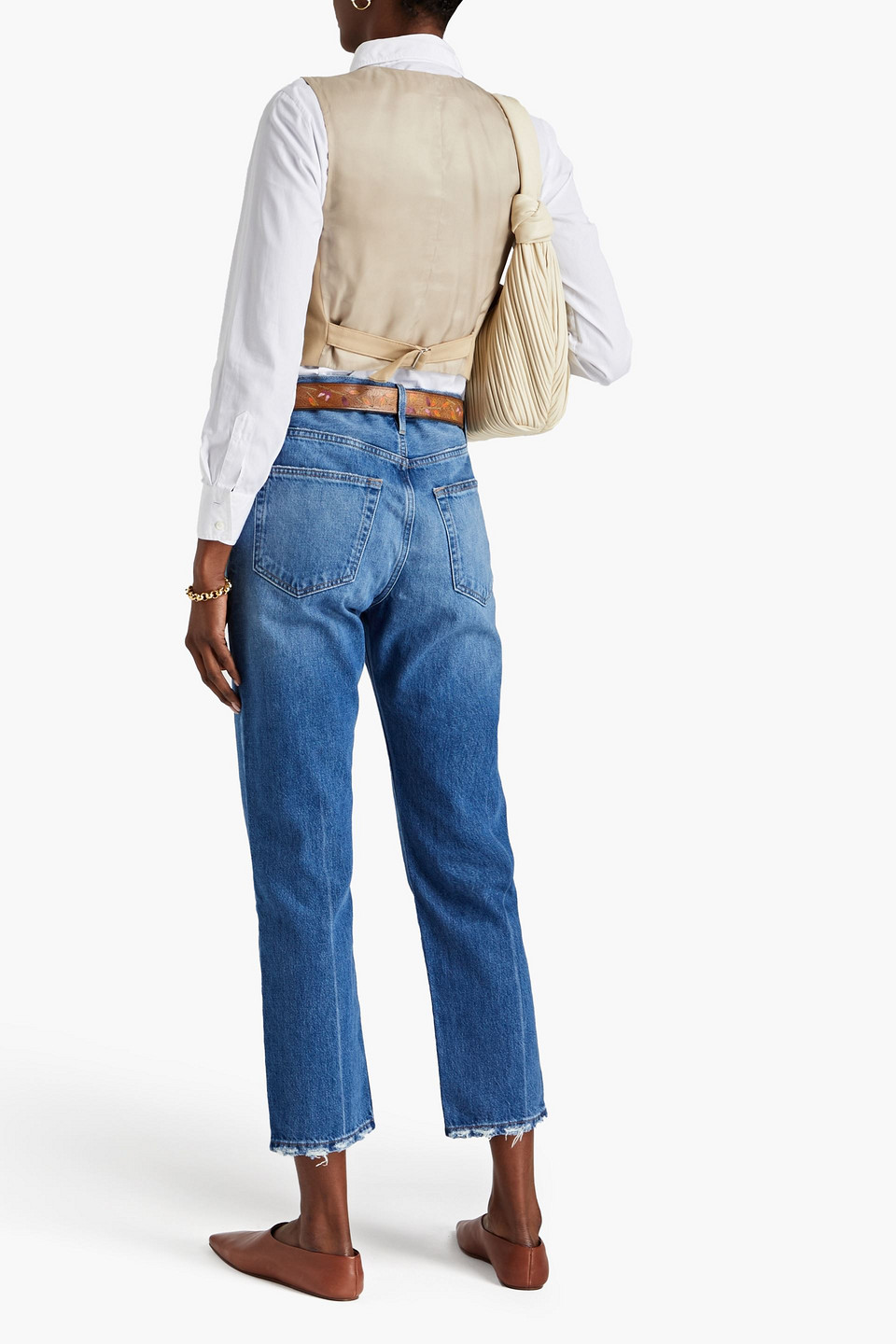 Shop Frame Le Original Cropped Faded High-rise Straight-leg Jeans In Mid Denim