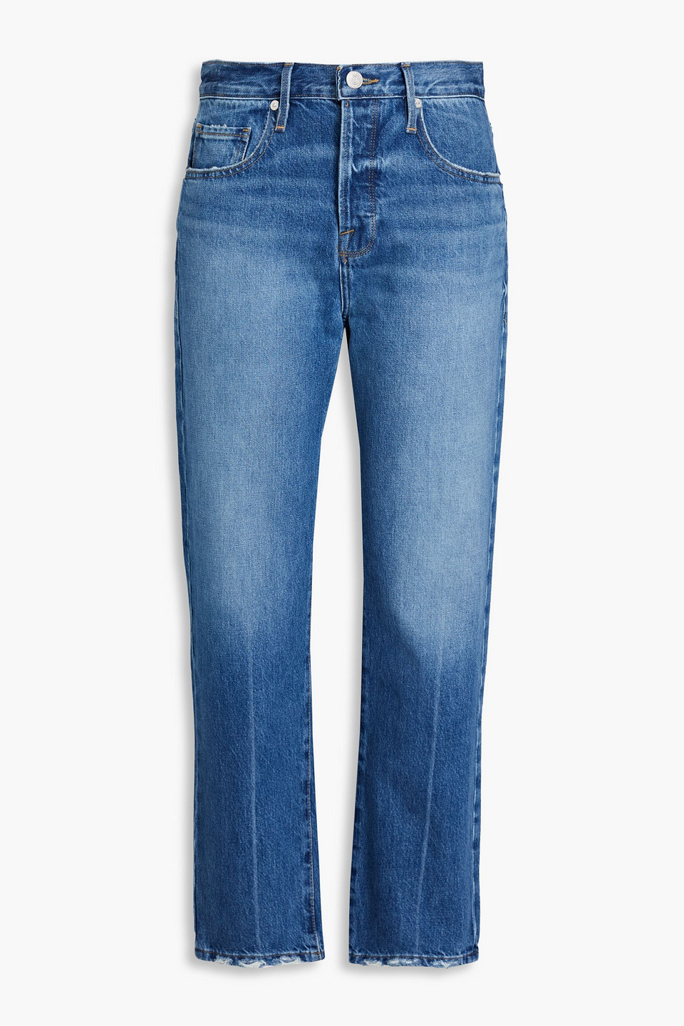 Frame Le Original Cropped Faded High-rise Straight-leg Jeans In Mid Denim