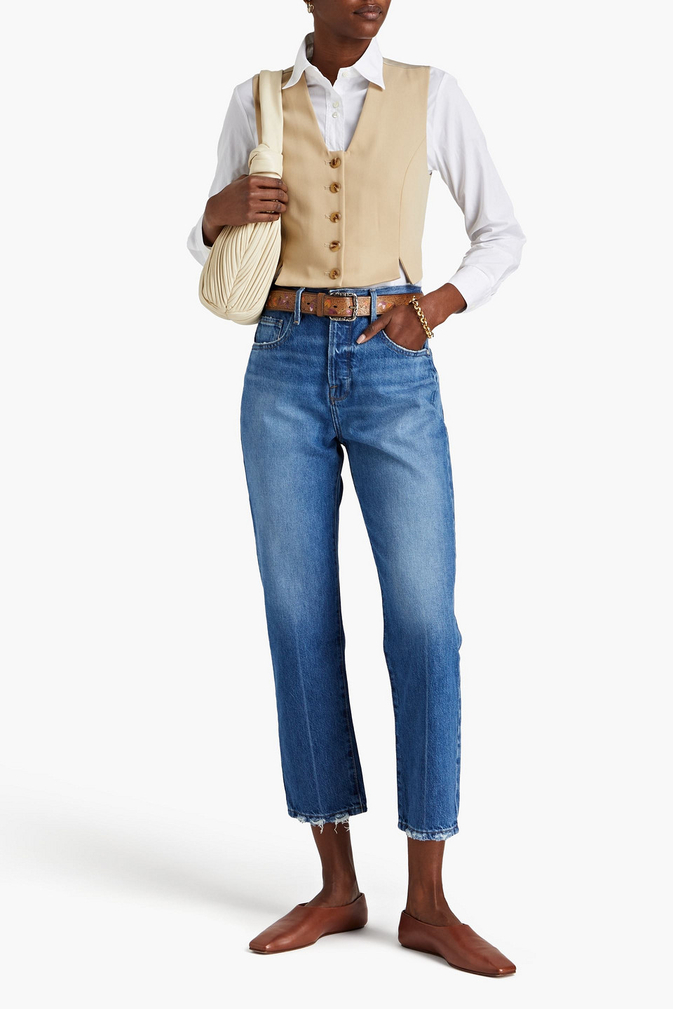 Frame Le Original Cropped Faded High-rise Straight-leg Jeans In Mid Denim