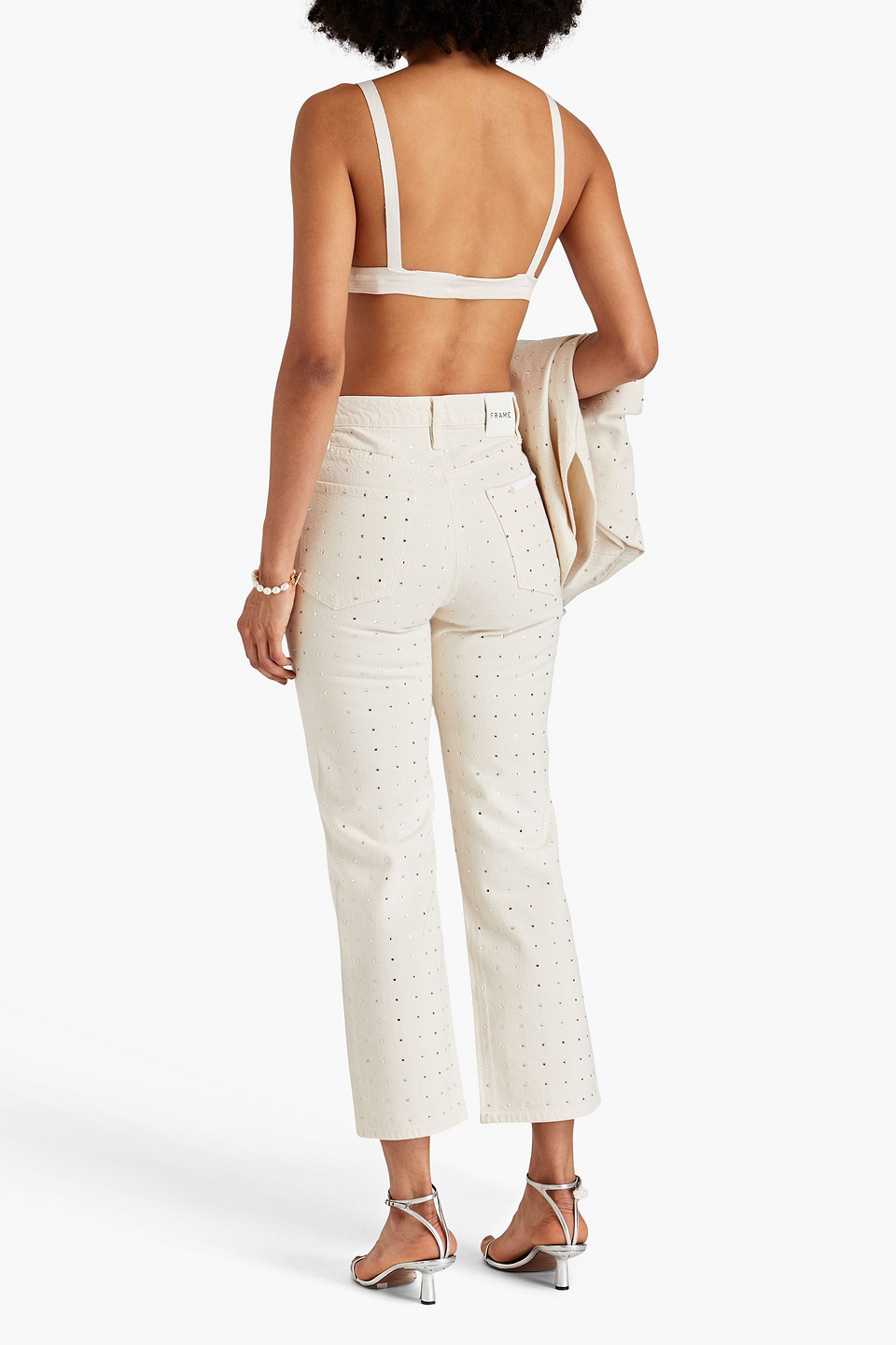 FRAME LE JANE CROPPED EMBELLISHED HIGH-RISE STRAIGHT-LEG JEANS