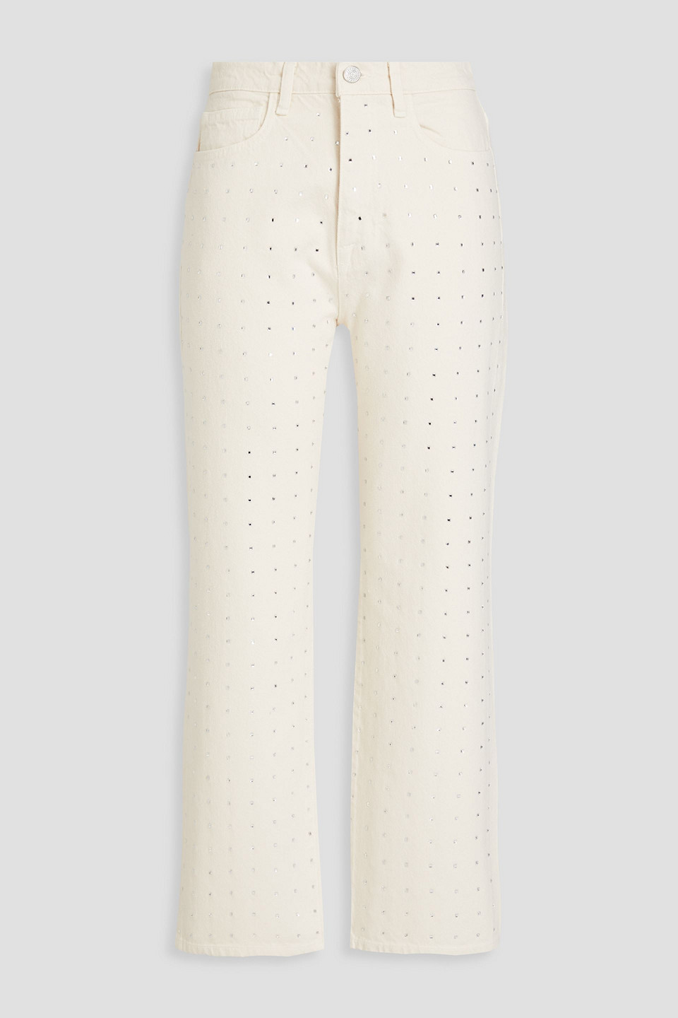 Frame Le Jane Mirror-embellished Cropped High-rise Straight-leg Jeans In Ivory