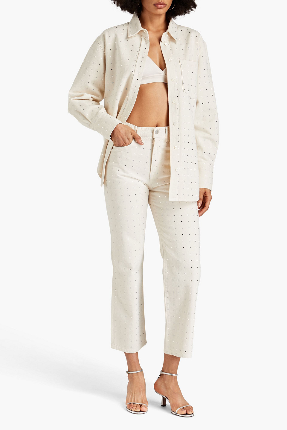 FRAME LE JANE CROPPED EMBELLISHED HIGH-RISE STRAIGHT-LEG JEANS