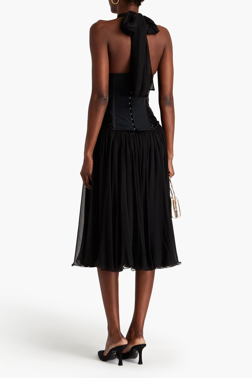 DOLCE&GABBANA Midikleid aus Chiffon und Satin aus einer Seidenmischung mit Schnürung