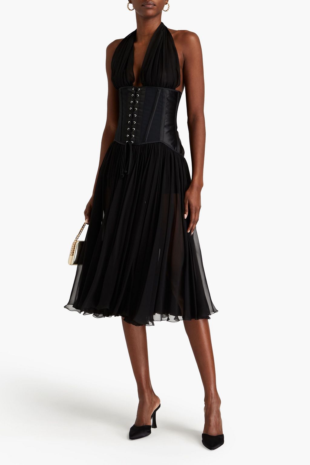 DOLCE&GABBANA Midikleid aus Chiffon und Satin aus einer Seidenmischung mit Schnürung