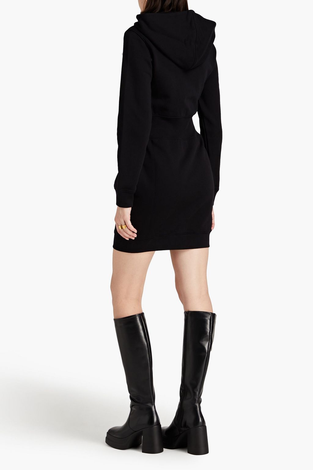MOSCHINO Appliquéd French cotton-terry hooded mini dress