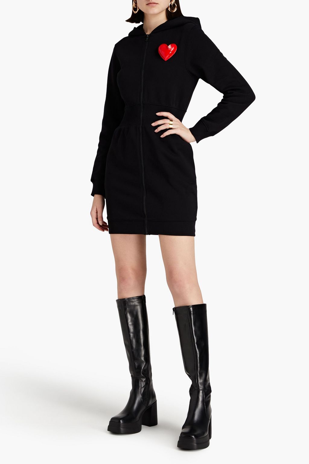 MOSCHINO Appliquéd French cotton-terry hooded mini dress