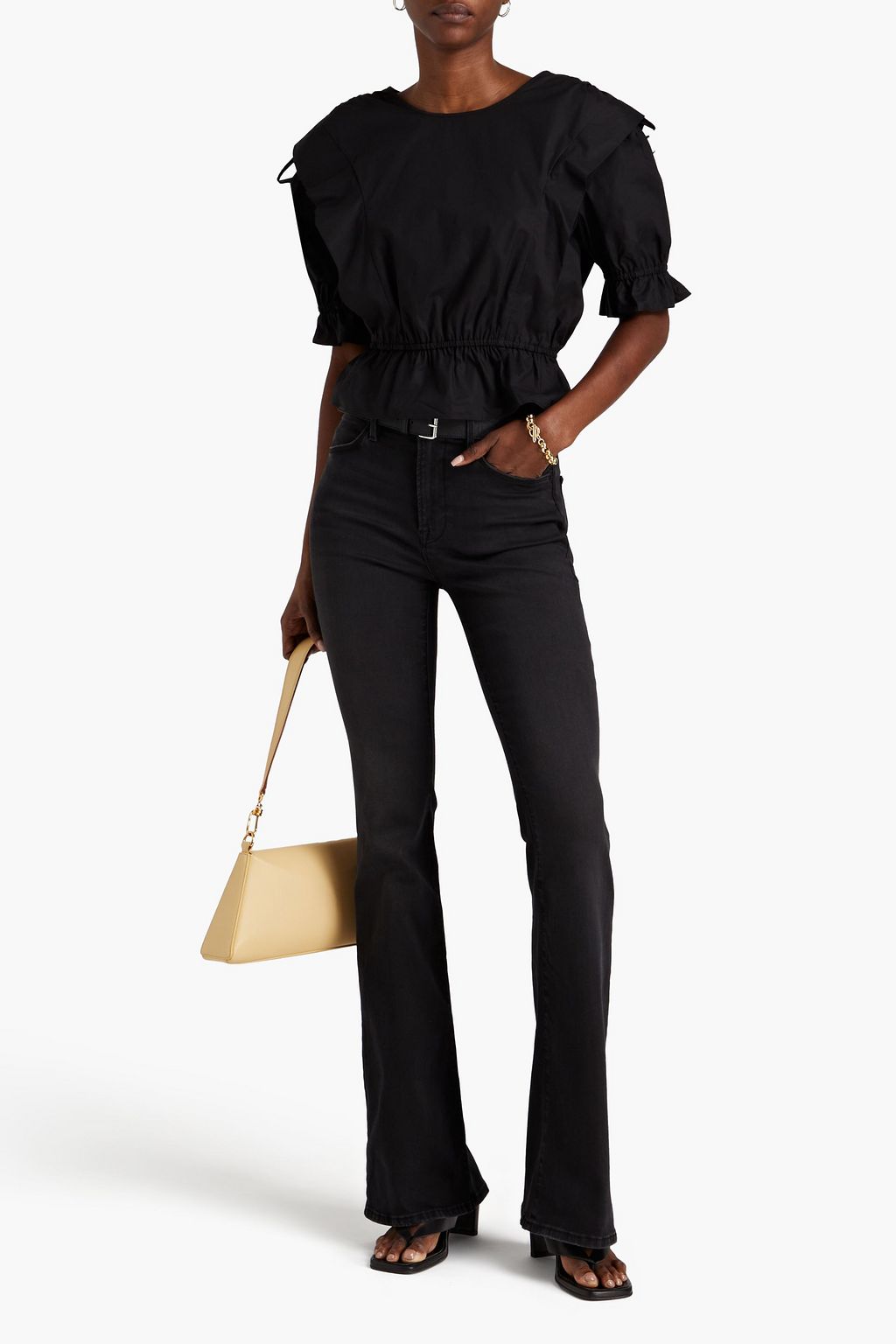 FRAME Gathered cotton-poplin top