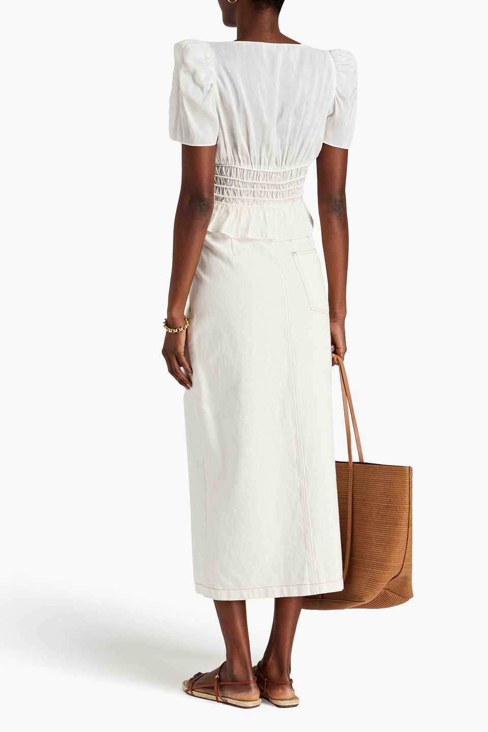 Frame Shirred Ramie And Silk-blend Top In White