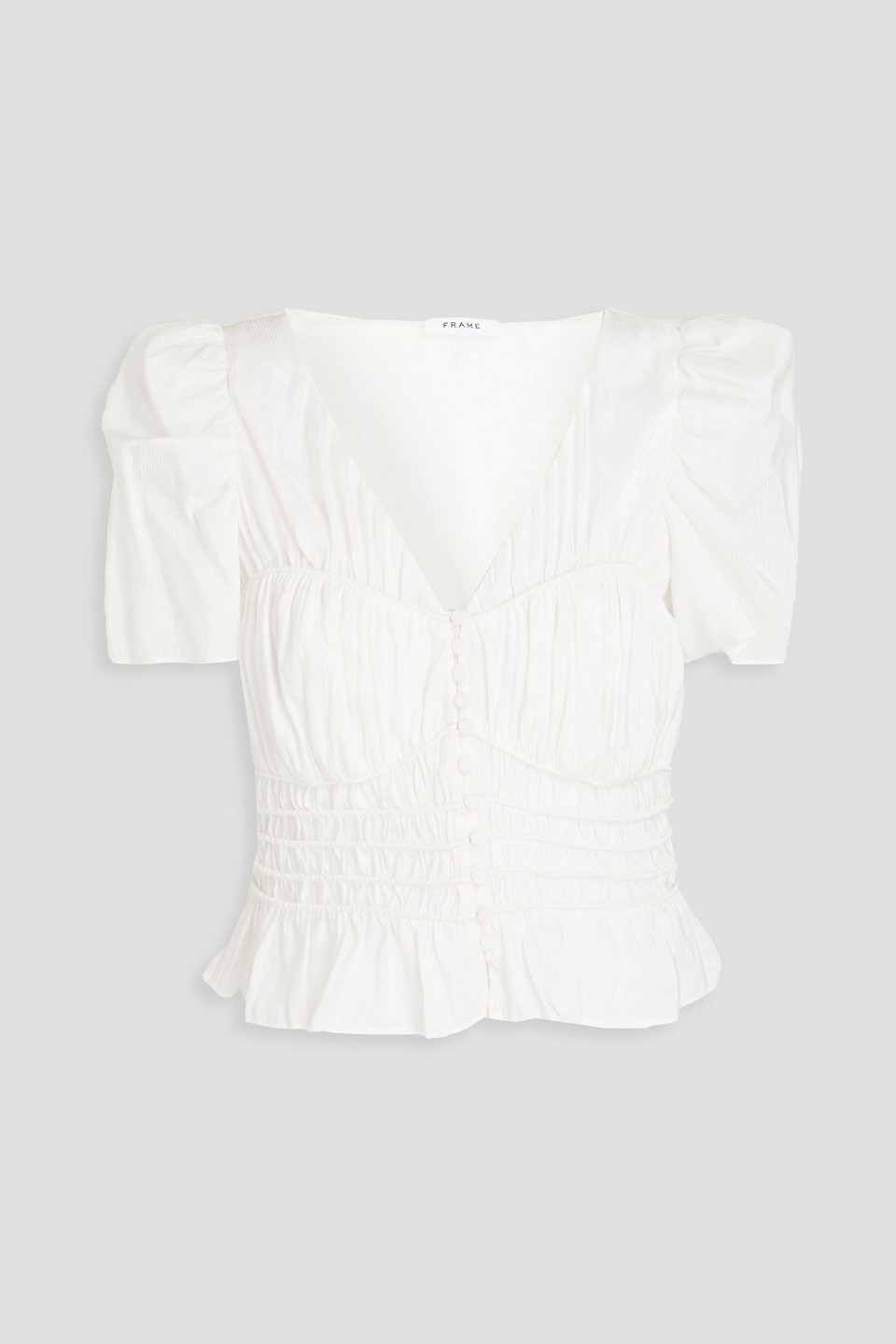 Frame Shirred Ramie And Silk-blend Top In White