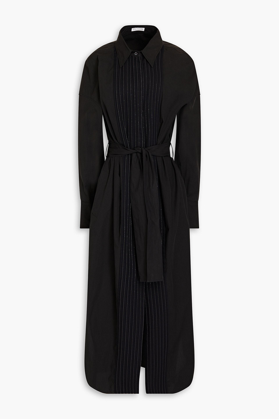 Brunello Cucinelli Bead-embellished Cotton-poplin Midi Shirt Dress In Schwarz