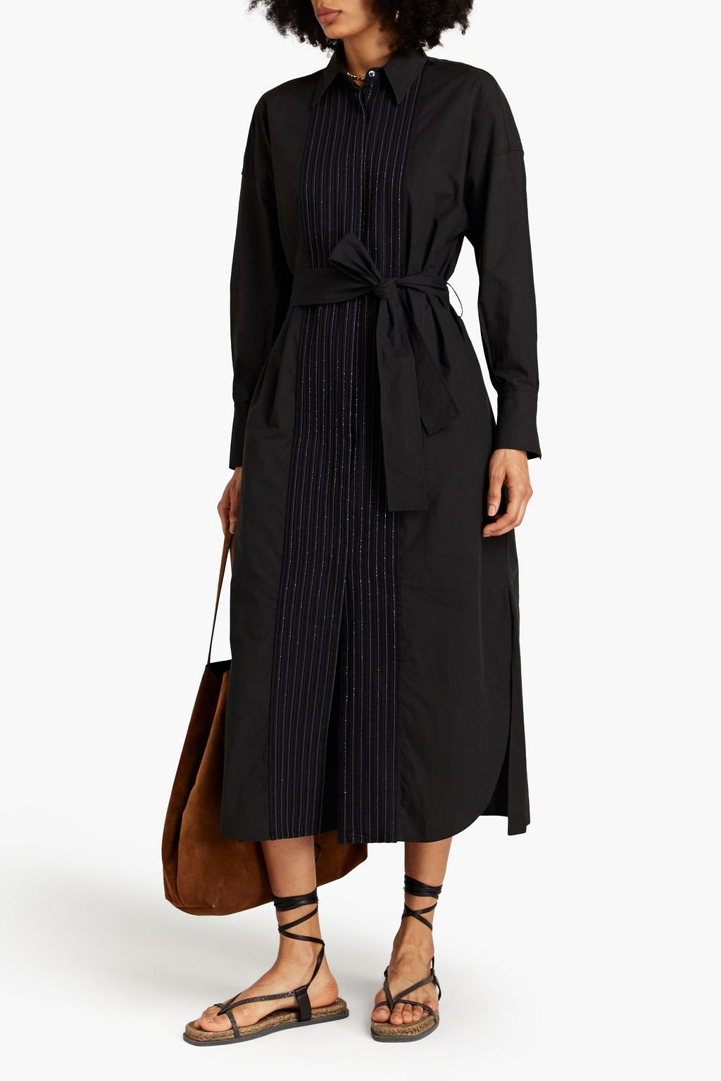 BRUNELLO CUCINELLI Bead-embellished cotton-poplin midi shirt dress